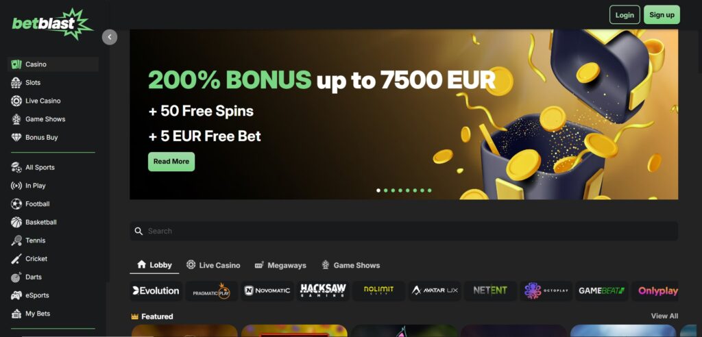 Discover BetBlast Casino homepage