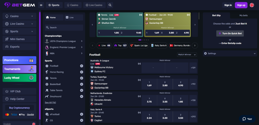 Explore BetGem Casino sport page