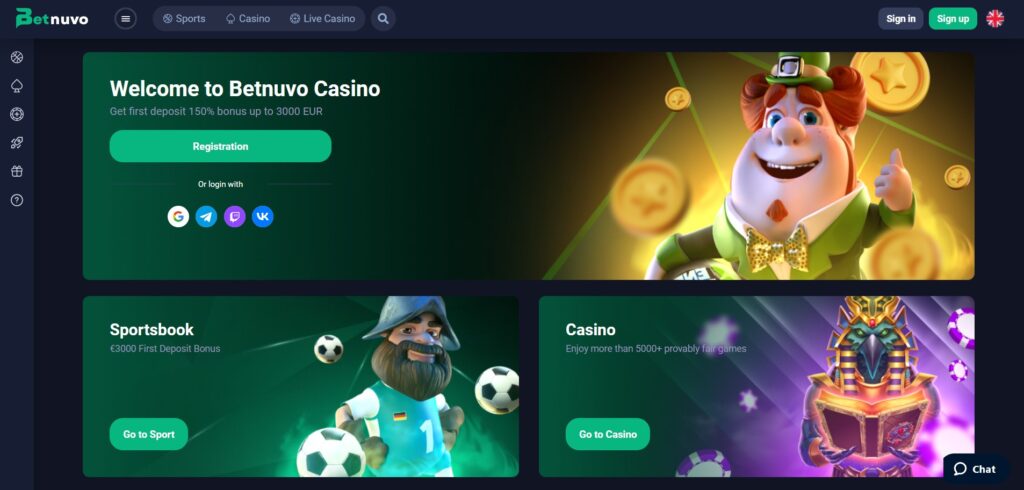 Betnuvo Casino Home Page