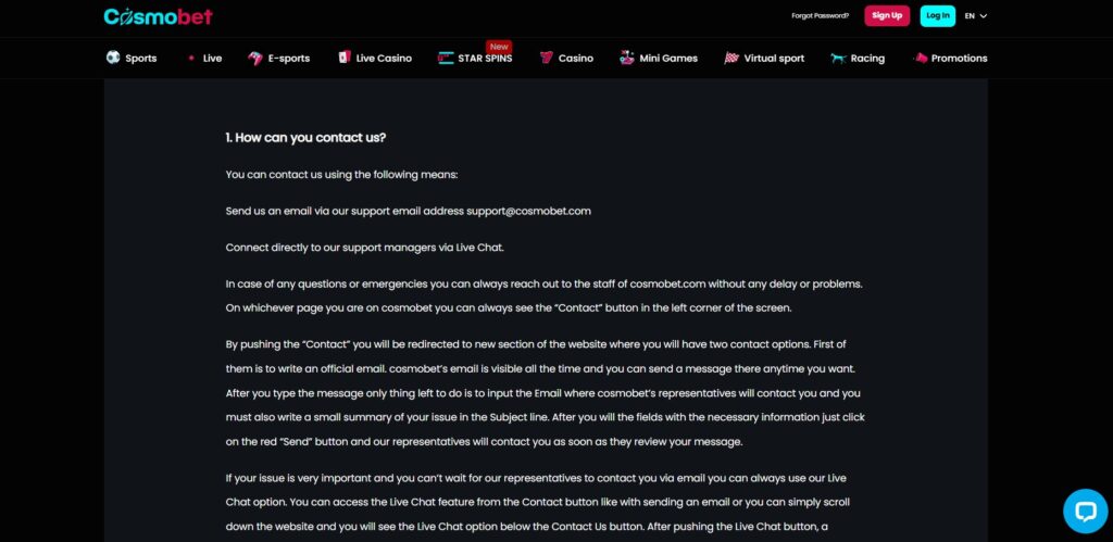 CosmoBet Casino FAQ Page