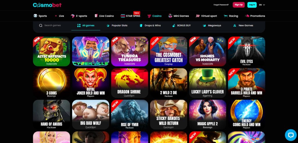 CosmoBet Casino Games Page