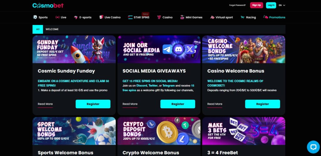 CosmoBet Casino Promotions Page