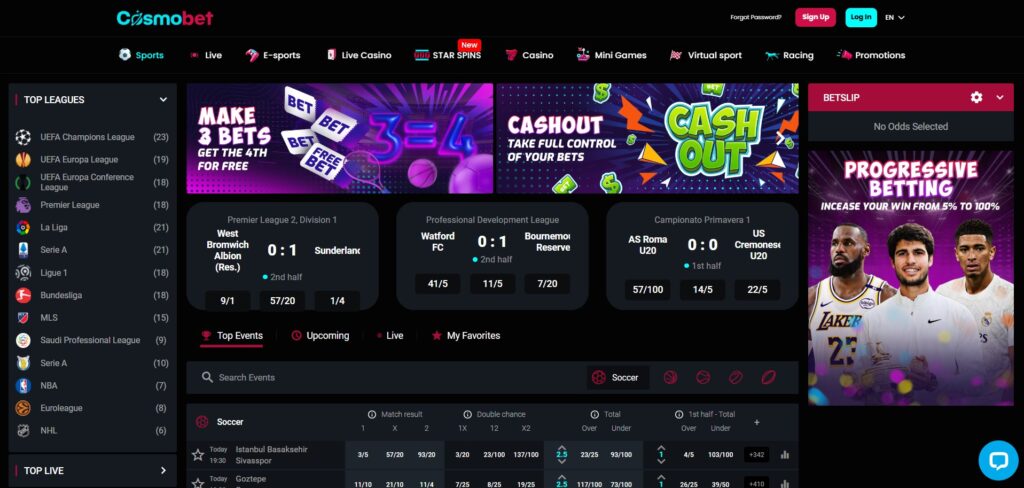 CosmoBet Casino Sport Page