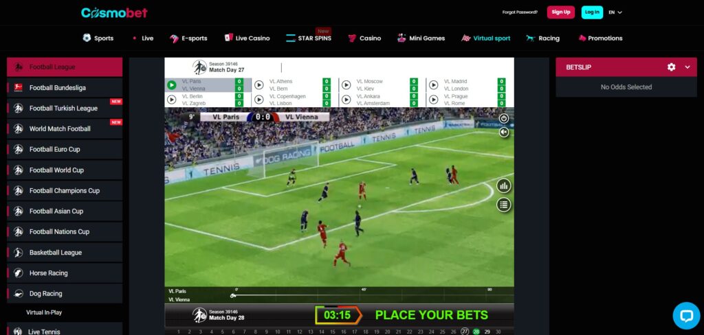 CosmoBet Casino Virtual Page