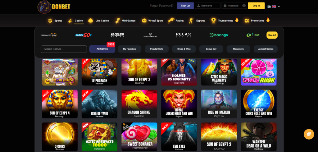 Explore Donbet Casino game page