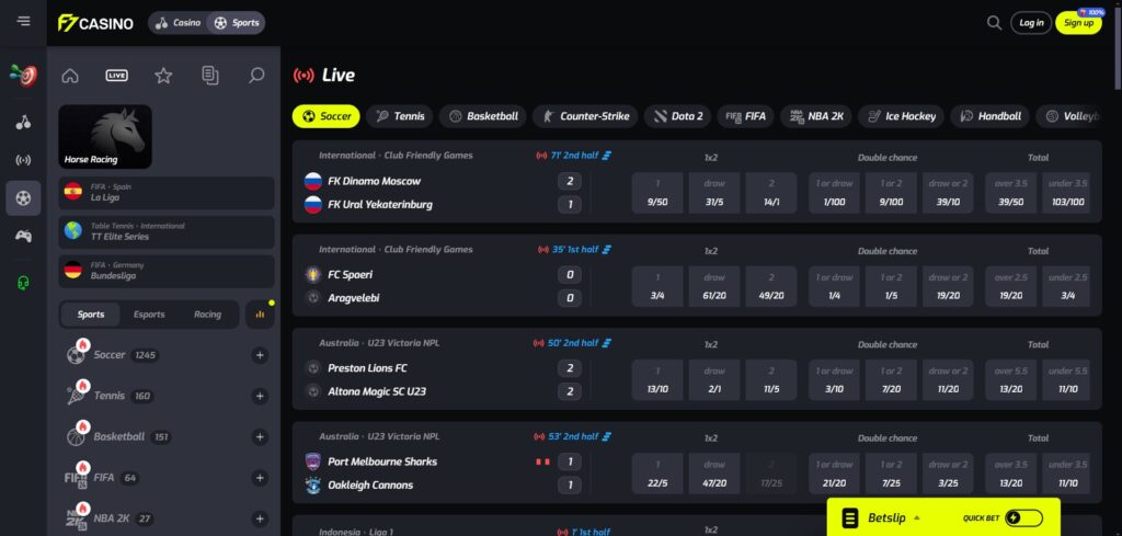 Discover F7 Casino live sport page