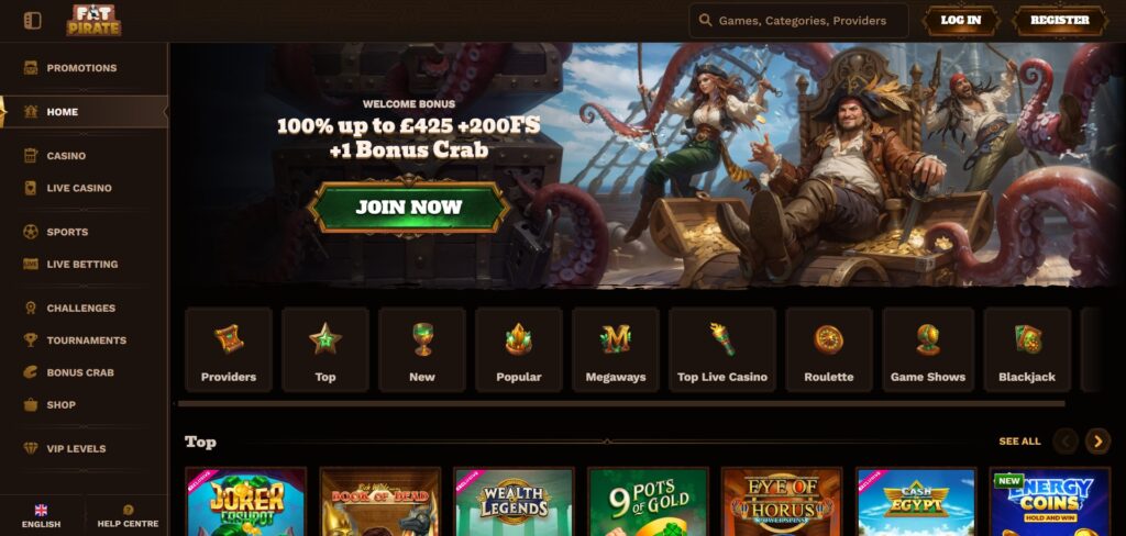 Discover FatPirate Casino homepage