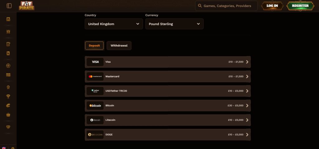 FatPirate Casino Payments Page
