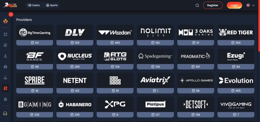 ForzaBet Casino Providers Page