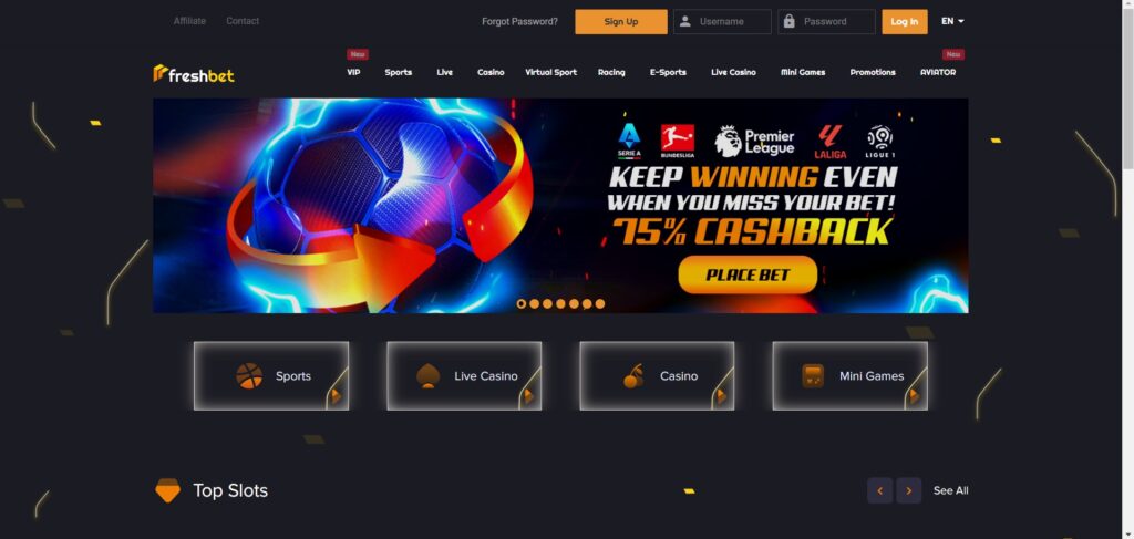 FreshBet Casino Home Page
