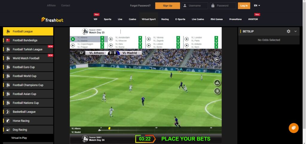 FreshBet Casino Virtual Sports Page