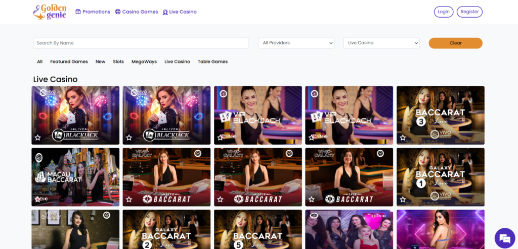 Discover Golden Genie Casino live games