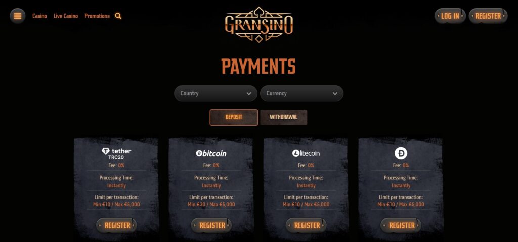 Discover Gransino Casino payment page