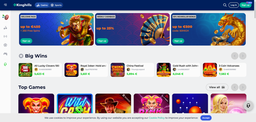 Discover KingHills Casino homepage