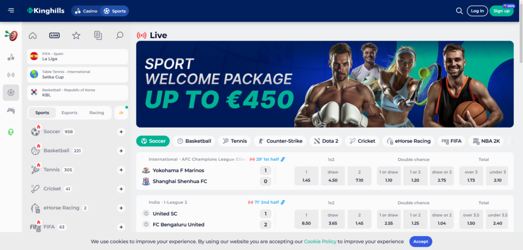 Discover KingHills Casino live sport page