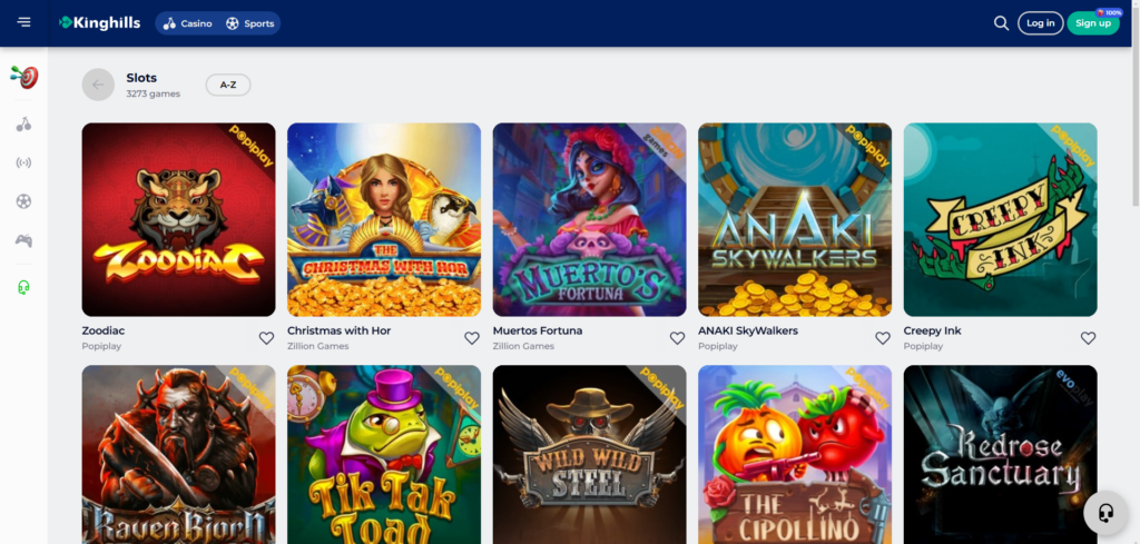 Discover KingHills Casino slot page