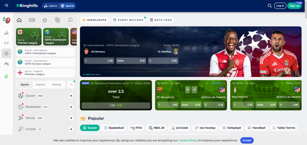 Discover KingHills Casino sport page