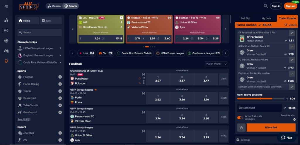 Explore MySpins Casino sport page