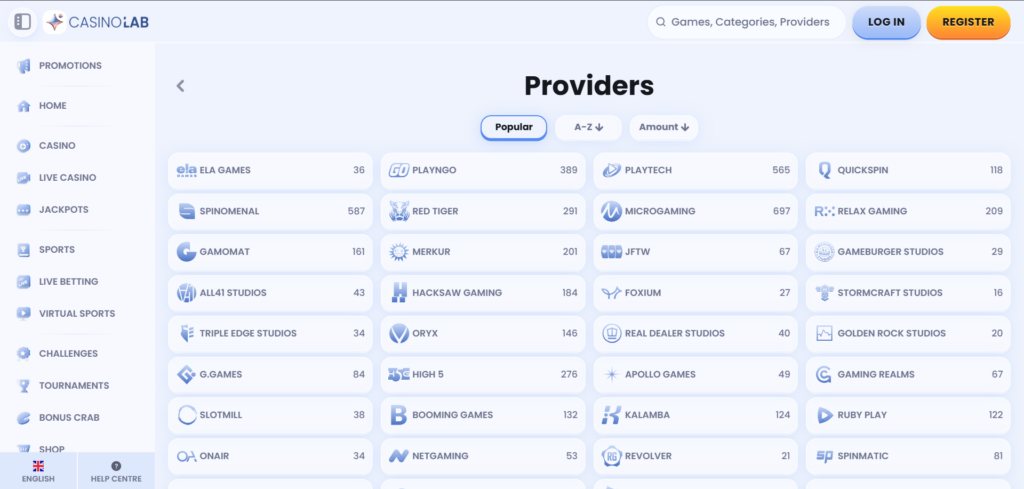 Explore Casinolab providers