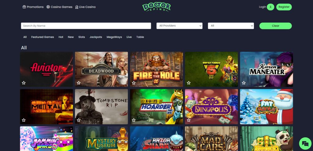 Discover Doctor Spins Casino games page