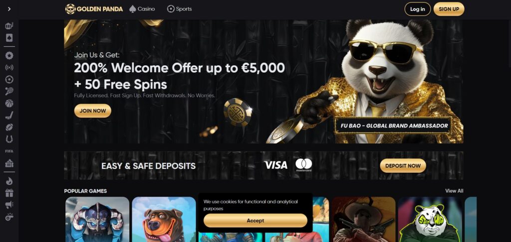 Explore Golden Panda Casino homepage