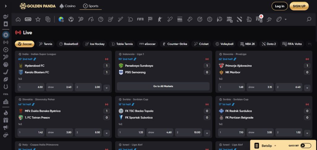 Explore Golden Panda Casino live sports betting