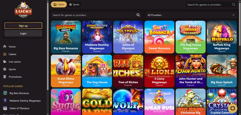 Explore LuckiCasino game section