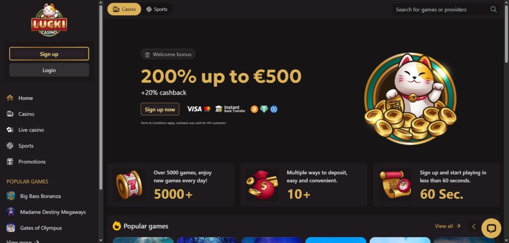 Explore LuckiCasino homepage