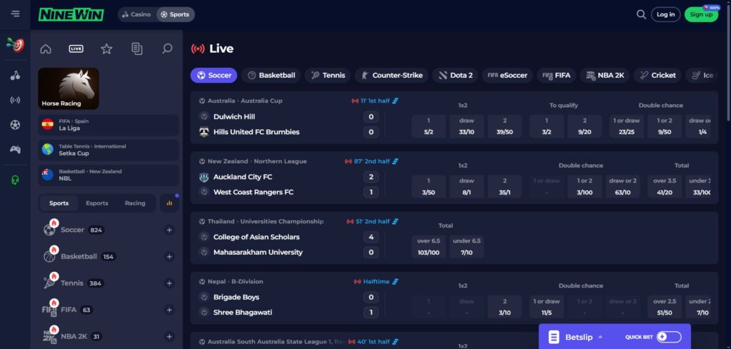 Explore NineWin Casino live sports betting