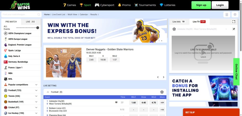 Explore Raptor Wins Casino sport page