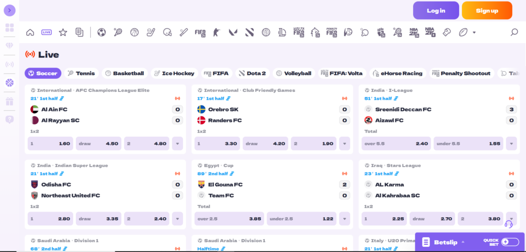 Explore Slotit Casino live sport page