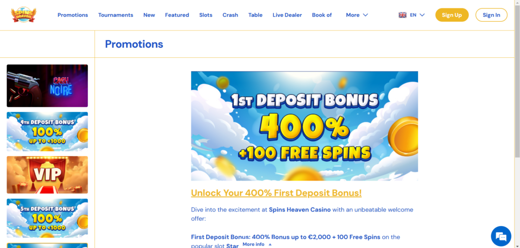 Discover Spins Heaven Casino promotions