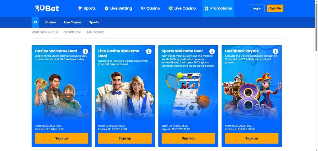 30bet Casino Promotions Page