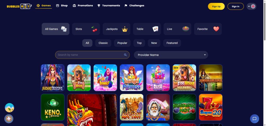 Bubbles Bet Casino Games Page