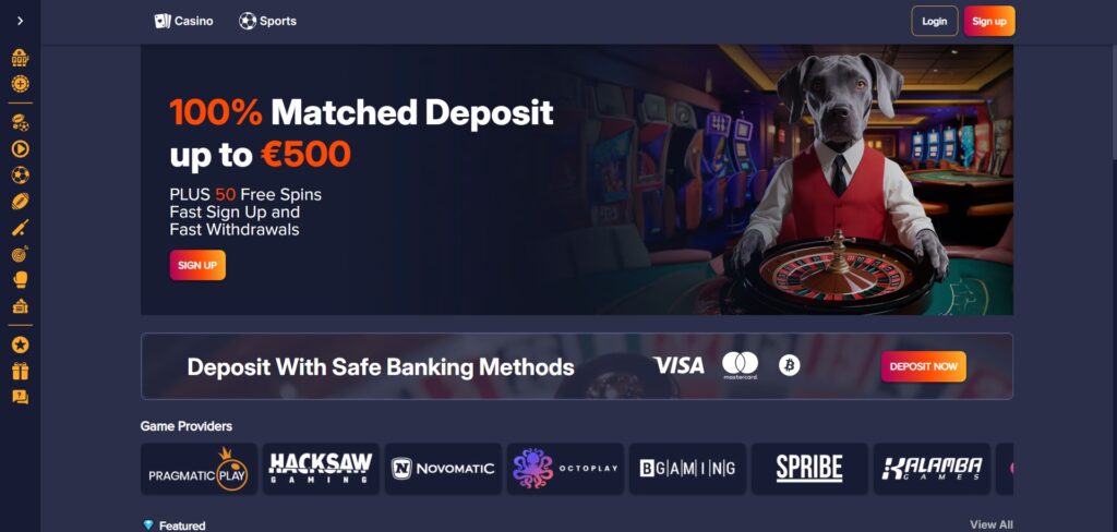 PuppyBet Casino Home Page