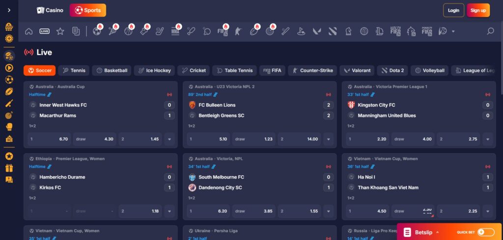 PuppyBet Casino Live Sports Page