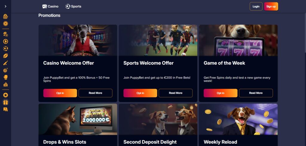 PuppyBet Casino Promotions Page