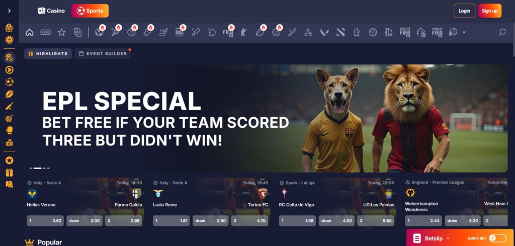 PuppyBet Casino Sports Page