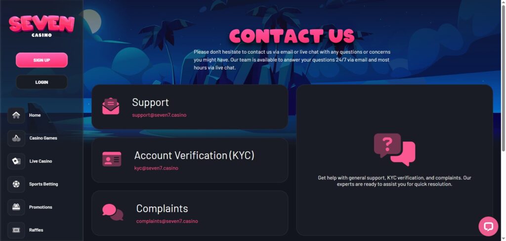 Seven Casino Support Page