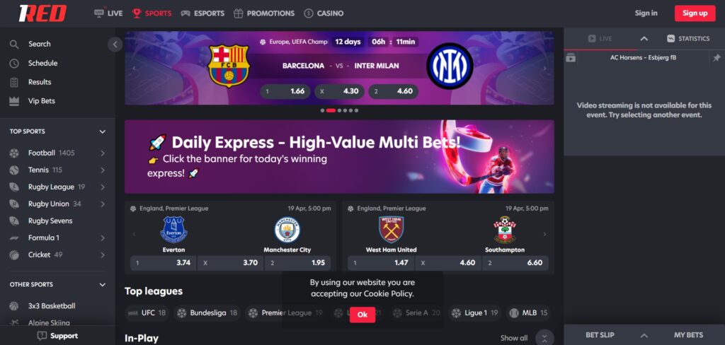 Explore sport bets at 1Red casino