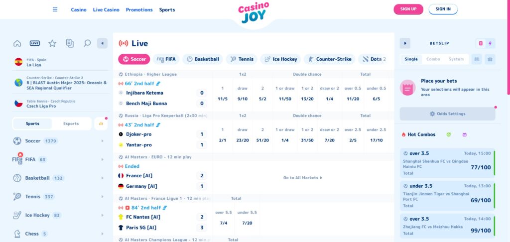 Live Sports Bets at Casinojoy
