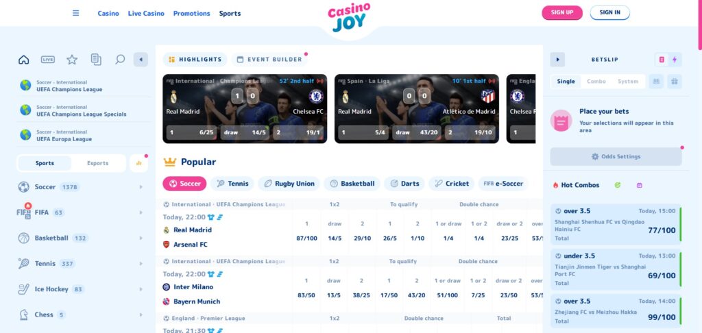 Sports Bets at Casinojoy