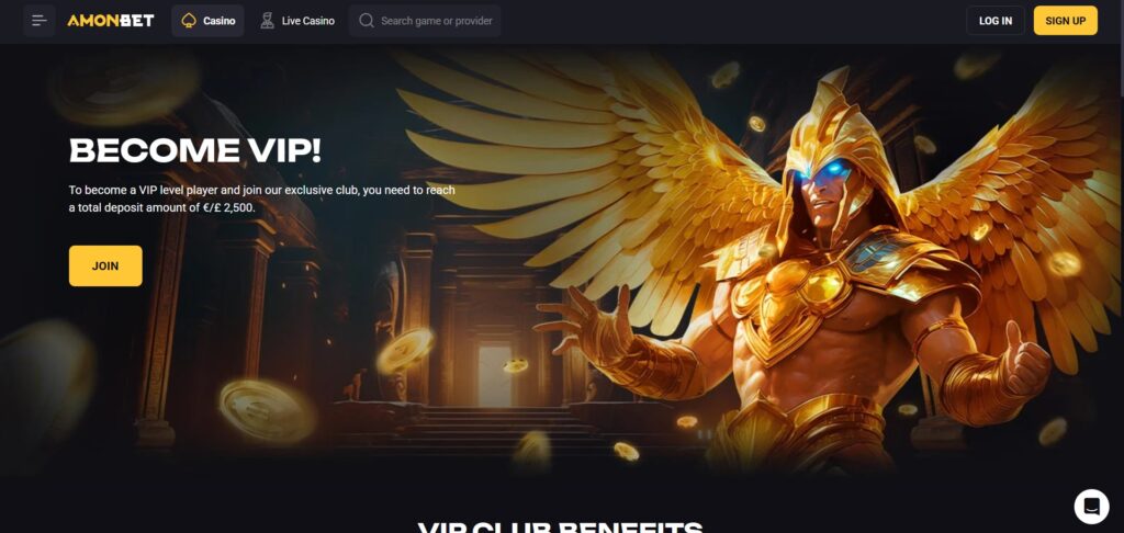 Discover Amonbet Casino VIP page