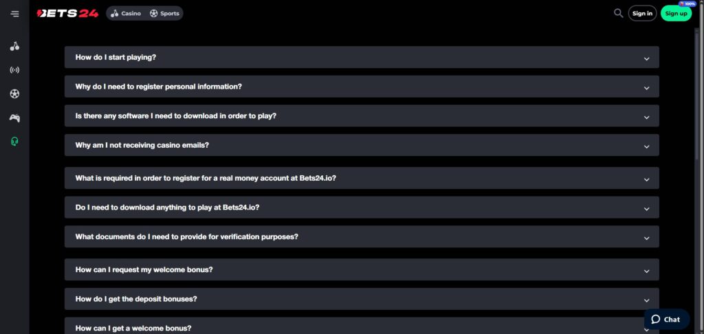 Explore Bets24 Casino FAQ Page
