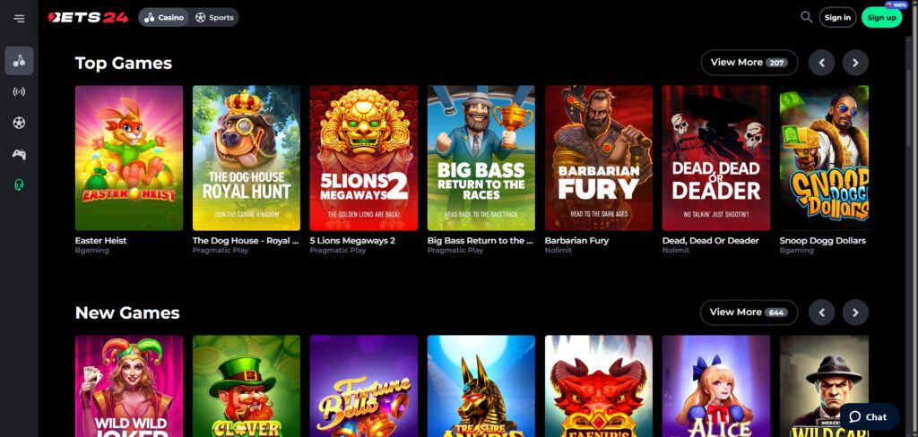 Discover Bets24 Casino games page