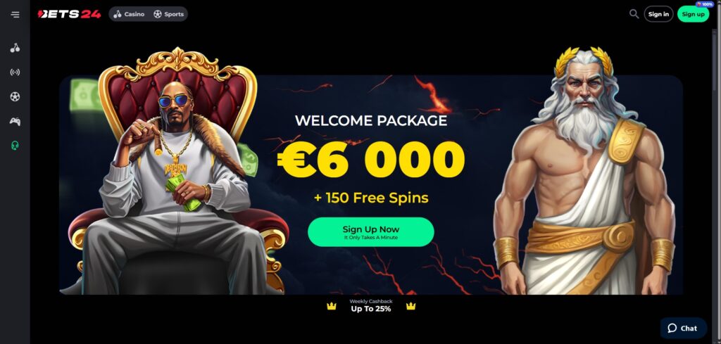 Discover Bets24 Casino homepage