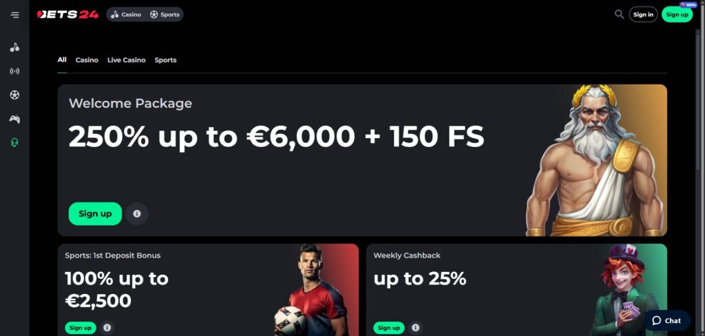 Discover Bets24 Casino promotions page