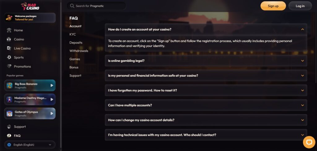 MadCasino FAQ Page