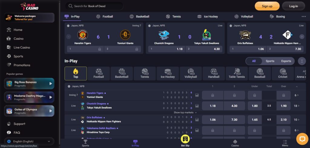 MadCasino Live Sports Page