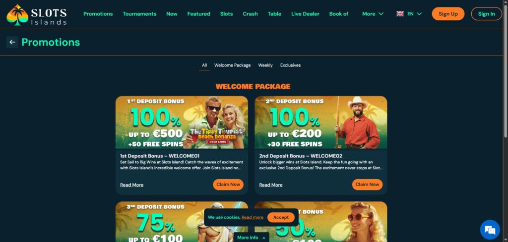 Check out the Slots Islands casino promotions page